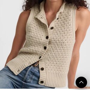 NEW Madewell Merino Wool Ruffled Sleeveless Cardigan Top Vest size L Beige